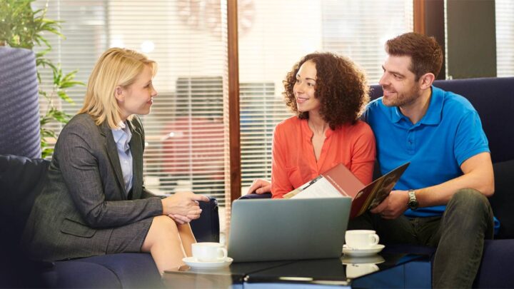 Female solicitor and her clients